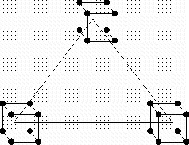 Diagram showing simplex region of a 3-component mixture
 with a 2^3 full factorial at each pure mixture run