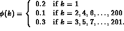 theta(k) = {0.2 if k=1,  0.1 if k=2,4,6,...,200,  0.3 if k=3, 5, 7,...,201.
