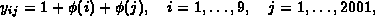 y(ij) = 1 + theta(i) + theta(j),  i = 1,...,9,  j = 1,...,2001,
